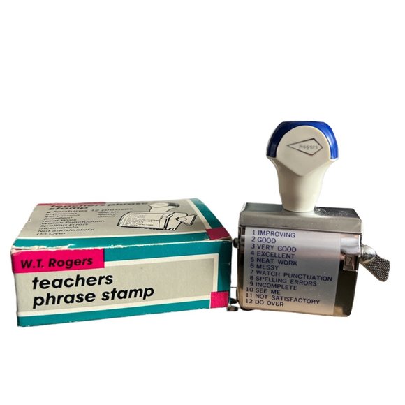 Vintage‎ W.T Rogers Teacher Rubber Stamp With 2 Different Phrases Brand New - Picture 2 of 6